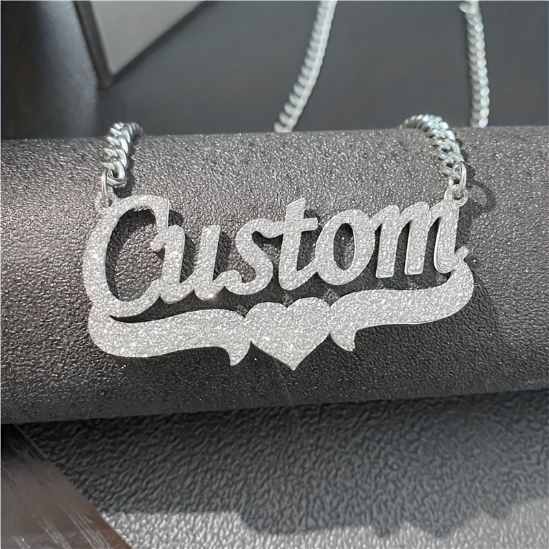 Customizable Stainless Steel Cuban Chain Necklace with Heart & Crown Pendant